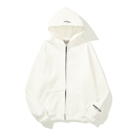 Essentials White Full Zip Hoodie