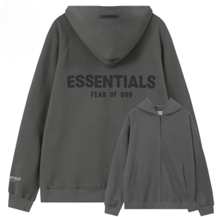 Essentials Fear Of God Gray Full Zip Hoodie