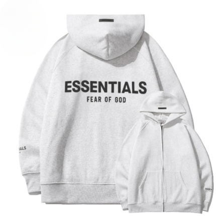 Essentials Fear Of God White Full Zip Hoodie